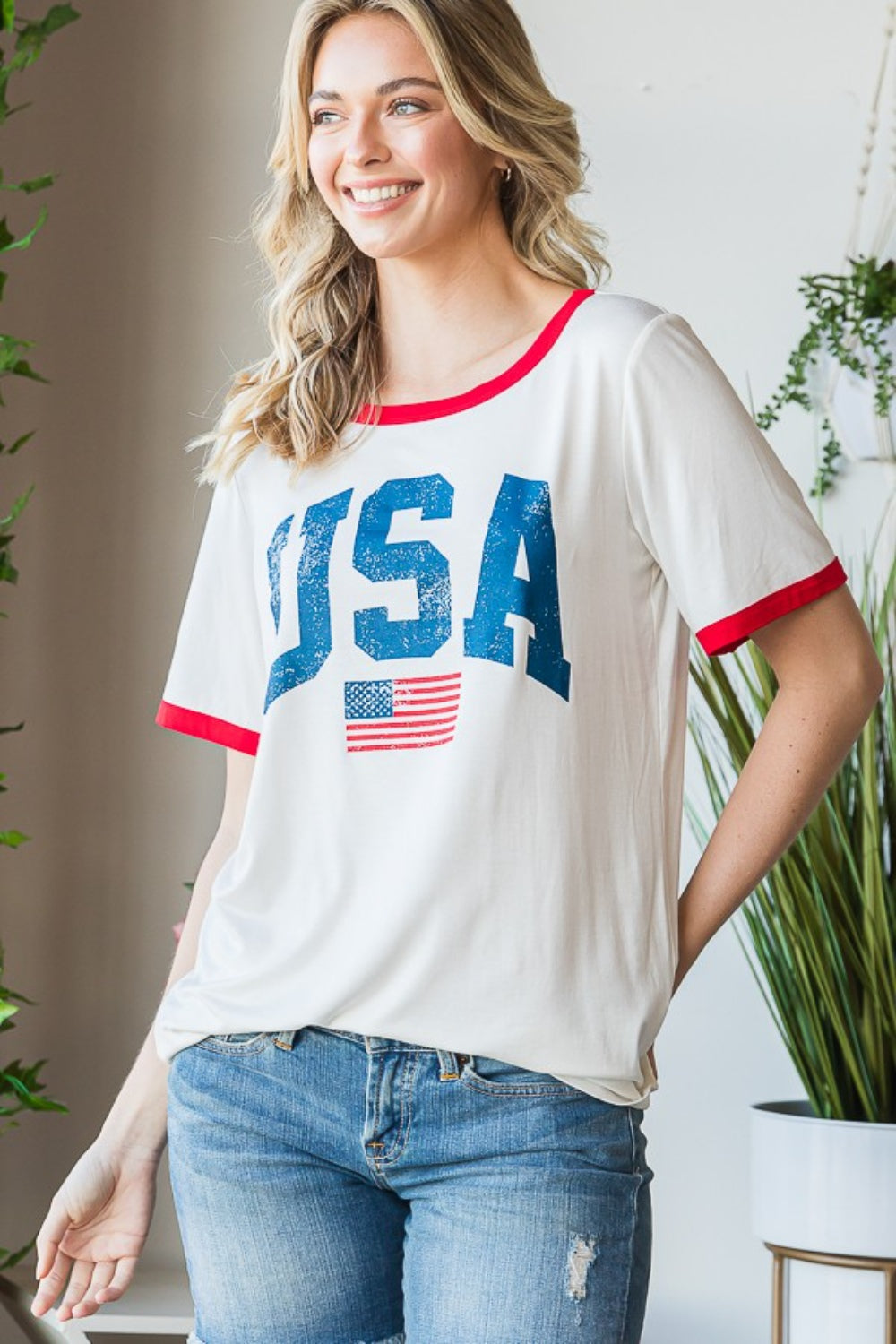 Heimish Full Size USA Contrast Trim Short Sleeve T-Shirt Heimish Full Size USA Contrast Trim Short Sleeve T-Shirt